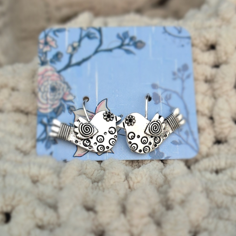 Whimsical Bird Earrings with Slight Black Shading